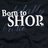 Pixelated text split across two backgrounds: 'Born to SHOR' on dark textured left, 'y love aber' on solid blue right.