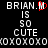 Pixelated text displays 'BRIAN.M' with a red heart replacing the 'M' in the left , while the right shows 'BRIAN.M' with a gray 'M', both contain 'IS', '50', 'CUTE', and a repeating 'OXOX' pattern below