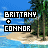 Pixelated beach scene with two trees, blue sky, and water; text reads "BRITTANY + CONNOR" in blocky white letters on black rectangles.