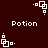 Dark red background with white pixelated text "Potion" and repeating white square-and-dot animation elements.