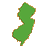 Green pixelated shape resembling New Jersey state outline with brown and orange border pixels on light gray background.
