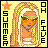 Pixelated summer-themed buddy icon featuring a cartoon woman with long blonde hair, sunglasses, and a bikini top against a yellow checkered background with text elements.