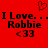 Red background with black pixelated text reading "I Love...I Love... Robbie <33" and a small pixelated heart above the text.
