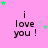 Pink background with repeated 'i love you!' text and green/grey star animations.