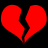 Two red broken heart shapes on a black background, each split into two pieces with jagged edges.