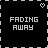 A 3x2 contact sheet of a pixel art animation showing five frames of the text "FADING AWAY" fading out with heart symbols appearing and disappearing in corners.