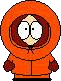 Pixelated character in orange hooded jacket with dark red accents, large white eyes with black pupils and eyebrows, light skin tone face, brown hair visible under hood.