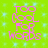 Bright green background with light blue square patterns and pink text reading "TOO COOL FOR WORDS" in four identical