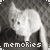 A 3x3 contact sheet of a black-and-white animated cat icon with the word "memories" repeated across each frame, showing subtle pose changes in the cat's head and tail positions.