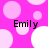 A static image with a bright pink background featuring scattered light pink circles and white half-circles, with the text "Emily" repeated four times in black font.