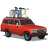 Red station wagon with bicycle rack holding three bikes, viewed from front-left angle on white background.