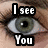 Pixelated eye with text 'I see You' in blocky white letters on black backgrounds above and below the eye.