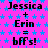 A static image with a bright pink background covered in small blue stars, displaying repeated text about two people being best friends.