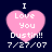 Four identical pixelated pink heart icons with white text on dark blue background, each displaying 'I Love You Dustin!! 7/27/07' in a