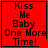 Red square icon with black text reading "Kiss Me Baby One More Time!" and a small symbol in the bottom-right corner.