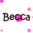 A static image with the name 'Becca' repeated in brown text over a white background filled with pink and magenta circles of varying sizes.