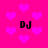 A static image with a bright pink background filled with scattered magenta hearts and four instances of the text "DJ" in bold black font.