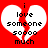 Red background with white broken heart shape containing black pixelated text reading 'i love someone sooo much' in four lines.
