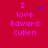 Red background with purple text reading "I love Edward Cullen" and four distinct animation states showing different small symbols near the text.