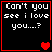 Four black square with red borders each contain white text reading "Can't you see i love you....?" and display different heart symbols