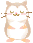 Pixelated hamster-like character with closed eyes, pink cheeks, and brown whiskers in three distinct poses against gray background.