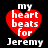 Red heart-shaped icon with white text "my heart beats for Jeremy" on black background, four identical instances arranged in a