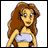 Pixelated 48x48 static icon of a cartoon woman with long brown hair wearing a light blue crop top, standing against white background.