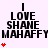 Pixelated text reads "I LOVE SHANE MAHAFFY" with red heart symbols appearing and disappearing below the name across frames.