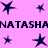 A static image with a pink background featuring dark blue star shapes and repeated text "NATASHANATASHA" in bold, blocky letters.