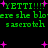 Green pixelated text and pink stars on black background with repeated phrases and symbols.