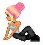 Animated sequence of a cartoon girl with pink hair in a bun, wearing blue top and black pants, shifting poses on white background.