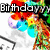 Pixelated colorful icon with text overlays showing 'Birthday' and 'Girl', featuring a rainbow-hued figure against white background.