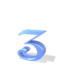 Blue 3D number '3' icons in various orientations with subtle shadows on white background.