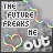 Animated contact sheet of a 48x48 pixel buddy icon showing text and heart symbols with rainbow color cycling across frames on a gray background.