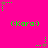 Bright pink background with green pixelated text and star-shaped animations in brown, green, and white.