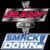 A 2x2 contact sheet of four distinct WWE Raw and SmackDown logo variations in a single animated icon frame sequence, each with unique color schemes and design elements against black or gray backgrounds.