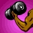 Animated sequence of a muscular arm lifting two dumbbells against a pink background, showing motion from raised to lowered position.