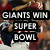 A pixelated image of a sports crowd with overlaid text celebrating the Giants winning the Super Bowl against the Patriots.