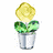 Two pixelated flower icons in silver vases with green leaves, one yellow and one pink bloom.