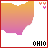 25 identical Ohio-shaped icons with gradient fill, each containing small pink hearts and changing text below