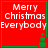 Red square with green border displays "Merry Christmas Everybody" text and a small green tree icon, arranged in four identical
