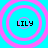 Four identical circular icons with pink concentric rings on a cyan background, each containing the text LILY in black pixelated font.