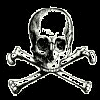 Black-and-white pattern of skulls and crossbones arranged in with alternating skull-only and full skull-crossbone configurations