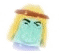 Pixelated cartoon character with light blue face, long blonde hair, brown hat, and dark green eyes; left eye closed in first frame, right eye closed in second frame.