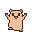 Pixelated hamster-like character with peach body, pink ears and feet, black eyes, and a smiling mouth in various poses