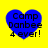 Four blue heart-shaped icons with black text "Camp Danbee 4 ever!" on a yellow background, arranged in a two-by-two