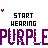 Animated sequence of purple 'PURPLE' text with black 'START HEARING' above, featuring pixelated letter variations and small pink accents.