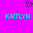 A static image with a bright pink background features two identical cyan text blocks reading 'KAITLYN' and a black pixelated heart symbol above them.