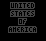 Animated contact sheet of 25 frames showing a pixelated 'UNITED STATES OF AMERICA' text animation with color changes across red, white, and blue hues on black background.