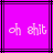Pixelated text 'oh shit' on bright purple background with black lines, two identical frames showing static display